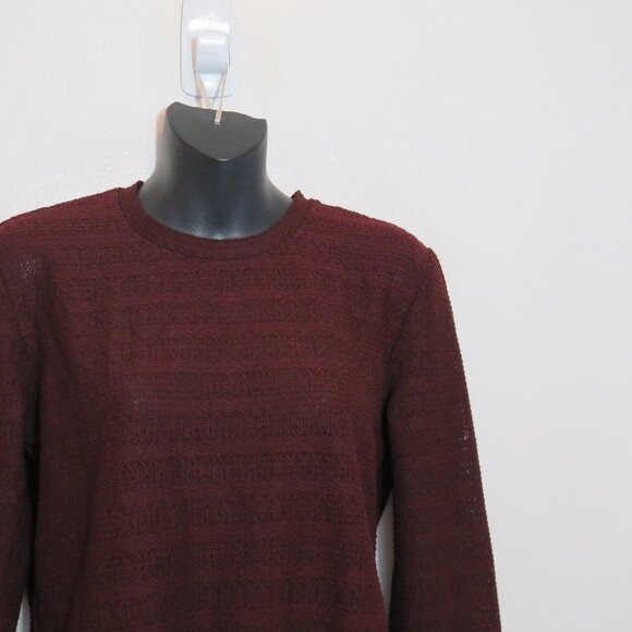 Rag & Bone size Large Long Sleeve Knit Top Basic Crew Neck Open Knit Burgundy - Picture 3 of 5